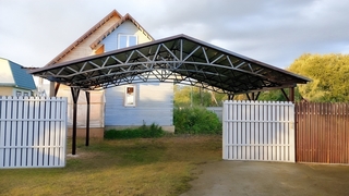 Навес двускатный с профнастилом для дачного участка Навес двускатный с профнастилом для дачного участка